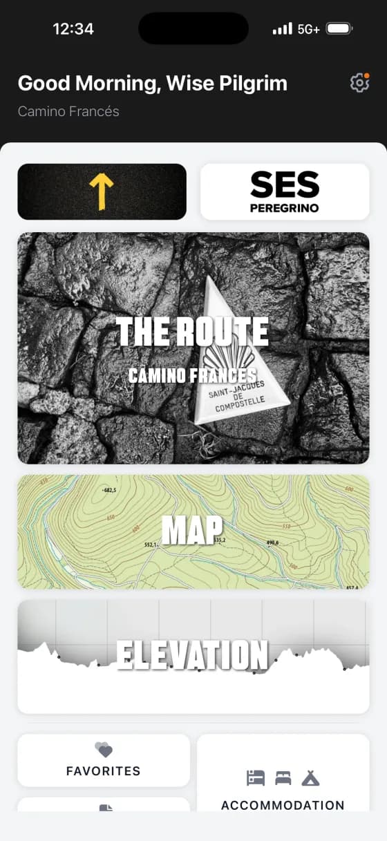 Wise Pilgrim Camino app dashboard
